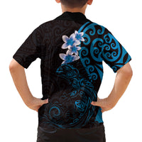 New Zealand Tuatara Plumeria Family Matching Puletasi and Hawaiian Shirt Maori Blue Koru Tribal Tattoo LT01 - Polynesian Pride