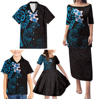New Zealand Tuatara Plumeria Family Matching Puletasi and Hawaiian Shirt Maori Blue Koru Tribal Tattoo LT01 - Polynesian Pride