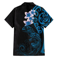 New Zealand Tuatara Plumeria Family Matching Puletasi and Hawaiian Shirt Maori Blue Koru Tribal Tattoo LT01 - Polynesian Pride