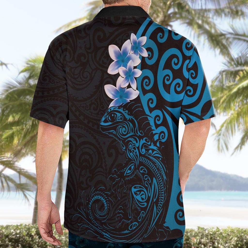 New Zealand Tuatara Plumeria Hawaiian Shirt Maori Blue Koru Tribal Tattoo LT01 - Polynesian Pride