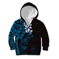 New Zealand Tuatara Plumeria Kid Hoodie Maori Blue Koru Tribal Tattoo LT01 Zip Hoodie Blue - Polynesian Pride