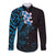 New Zealand Tuatara Plumeria Long Sleeve Button Shirt Maori Blue Koru Tribal Tattoo