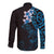 New Zealand Tuatara Plumeria Long Sleeve Button Shirt Maori Blue Koru Tribal Tattoo