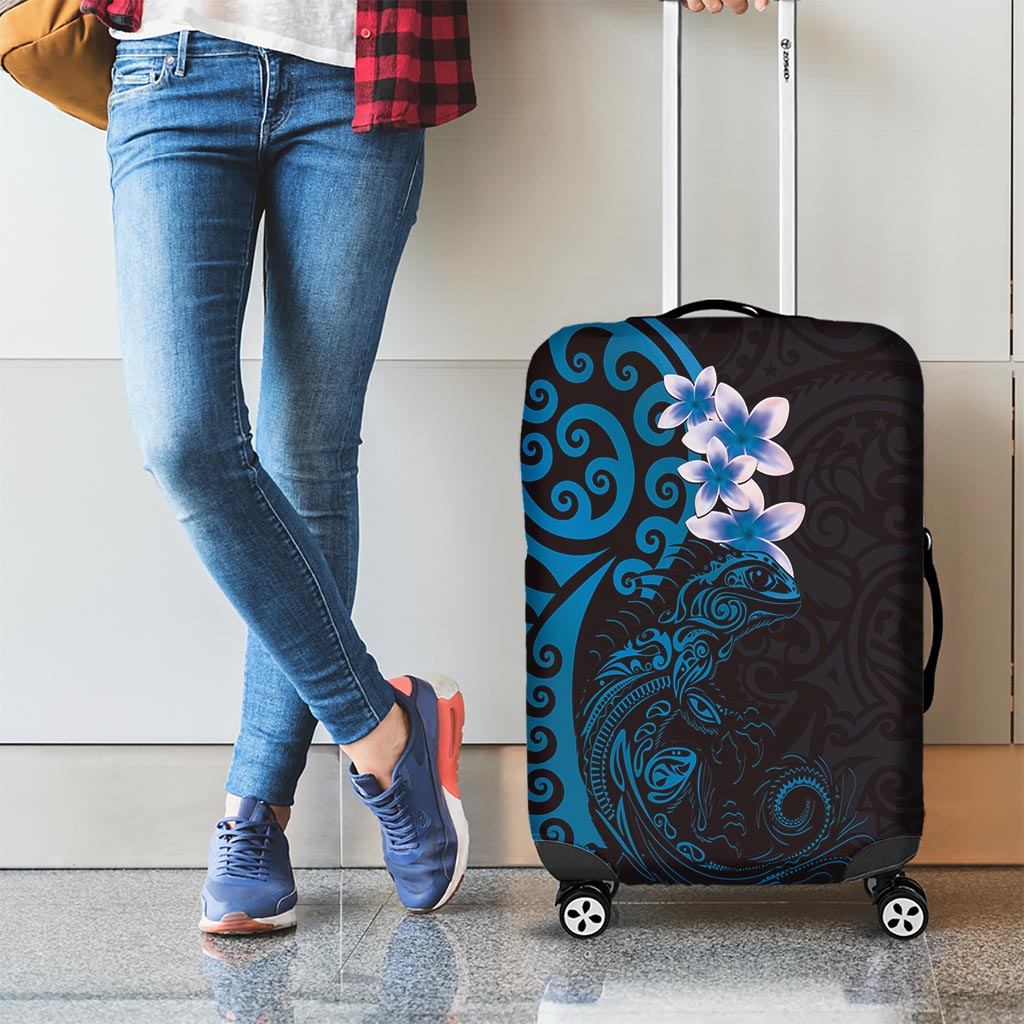 New Zealand Tuatara Plumeria Luggage Cover Maori Blue Koru Tribal Tattoo LT01 - Polynesian Pride