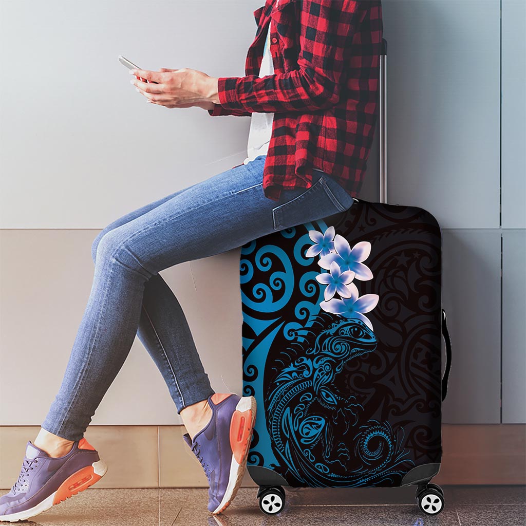 New Zealand Tuatara Plumeria Luggage Cover Maori Blue Koru Tribal Tattoo LT01 - Polynesian Pride