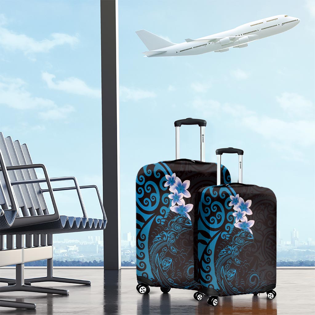 New Zealand Tuatara Plumeria Luggage Cover Maori Blue Koru Tribal Tattoo LT01 - Polynesian Pride
