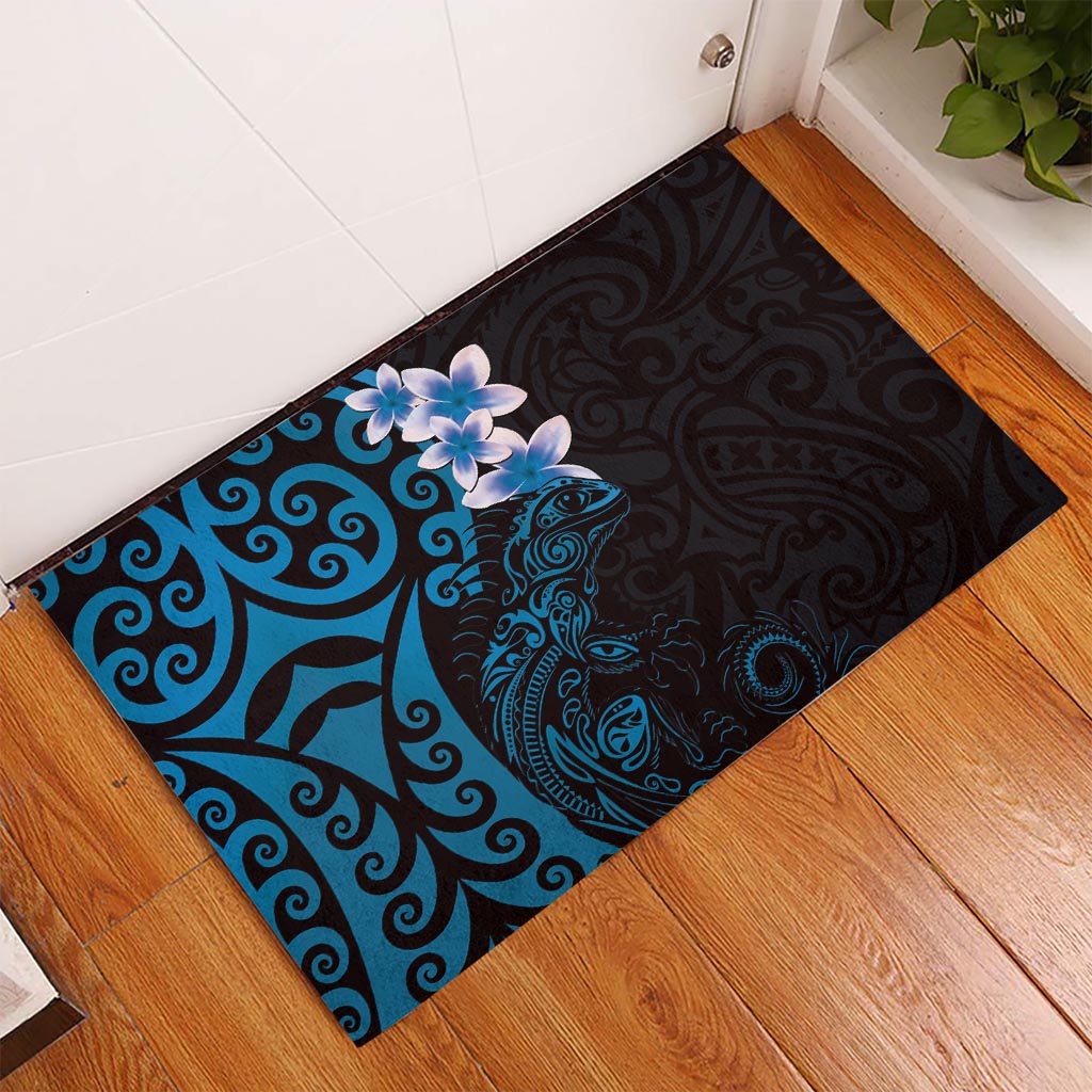 New Zealand Tuatara Plumeria Rubber Doormat Maori Blue Koru Tribal Tattoo