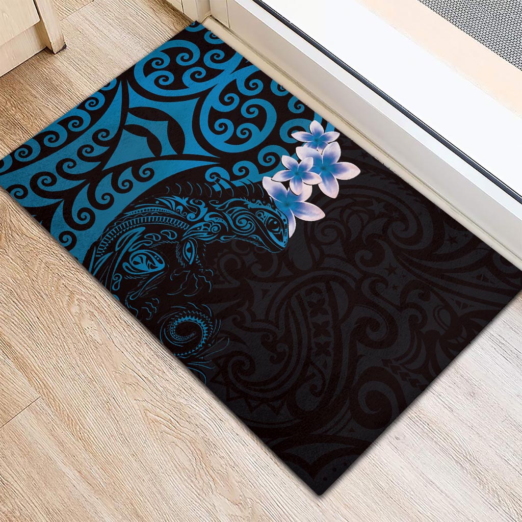 New Zealand Tuatara Plumeria Rubber Doormat Maori Blue Koru Tribal Tattoo