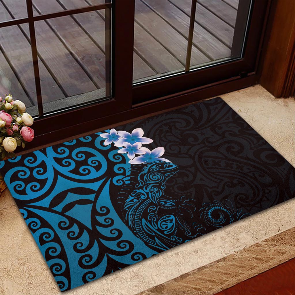 New Zealand Tuatara Plumeria Rubber Doormat Maori Blue Koru Tribal Tattoo