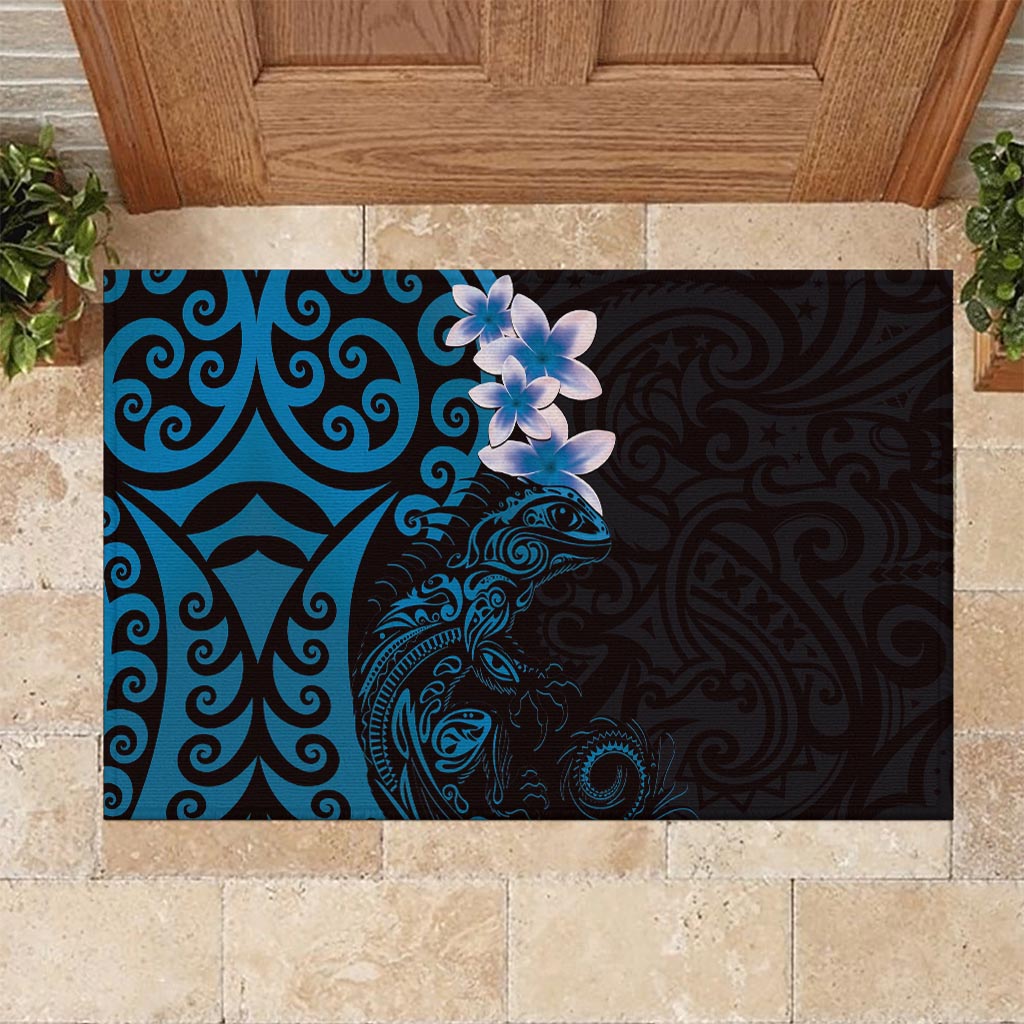 New Zealand Tuatara Plumeria Rubber Doormat Maori Blue Koru Tribal Tattoo