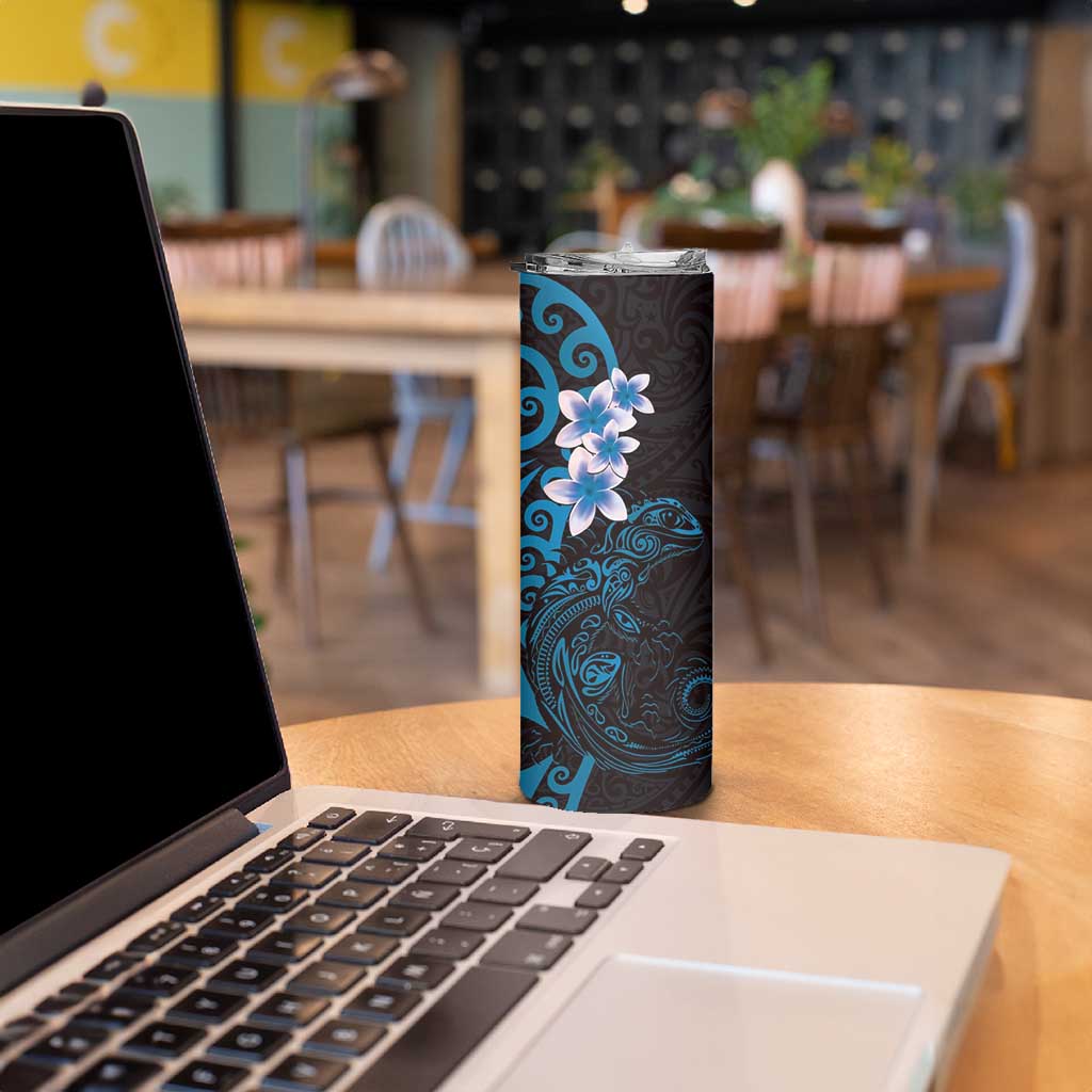 New Zealand Tuatara Plumeria Skinny Tumbler Maori Blue Koru Tribal Tattoo LT01 - Polynesian Pride