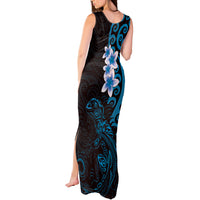 New Zealand Tuatara Plumeria Tank Maxi Dress Maori Blue Koru Tribal Tattoo LT01 - Polynesian Pride