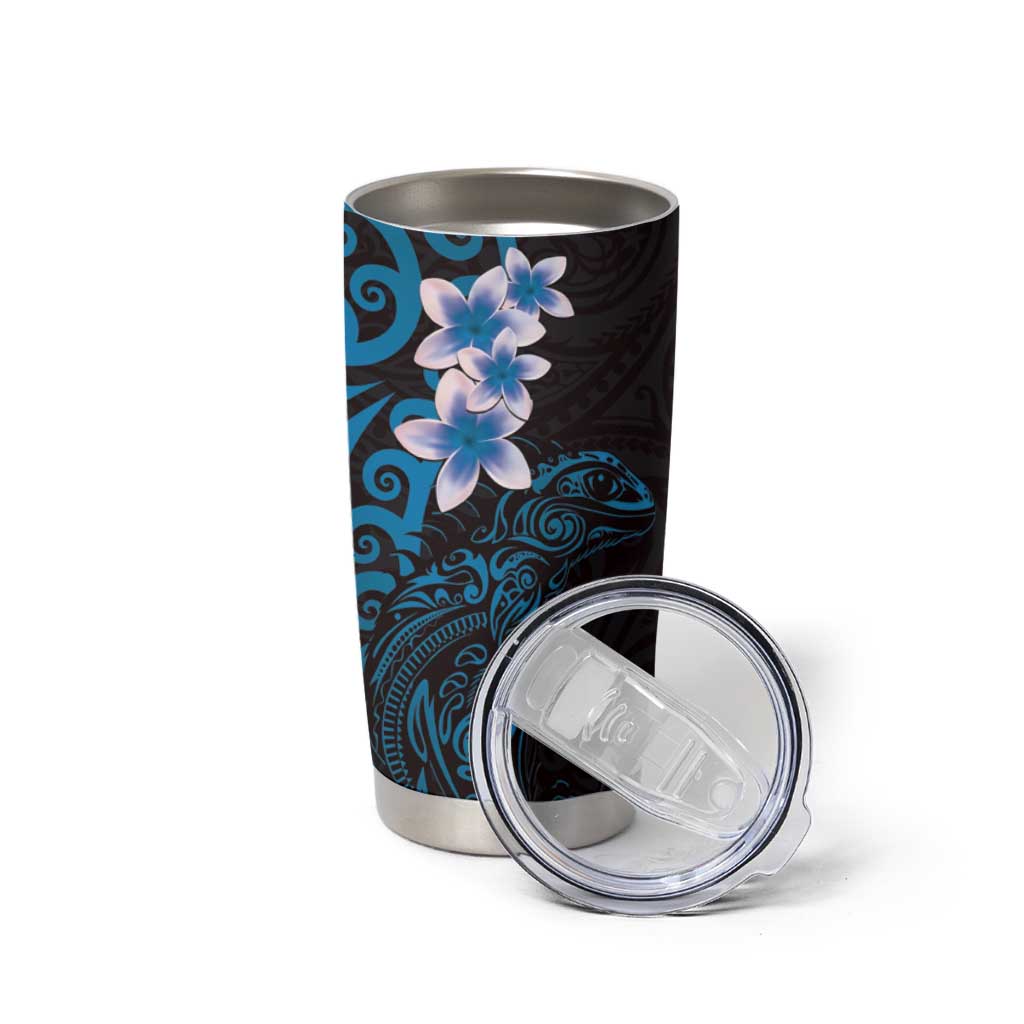 New Zealand Tuatara Plumeria Tumbler Cup Maori Blue Koru Tribal Tattoo LT01 - Polynesian Pride