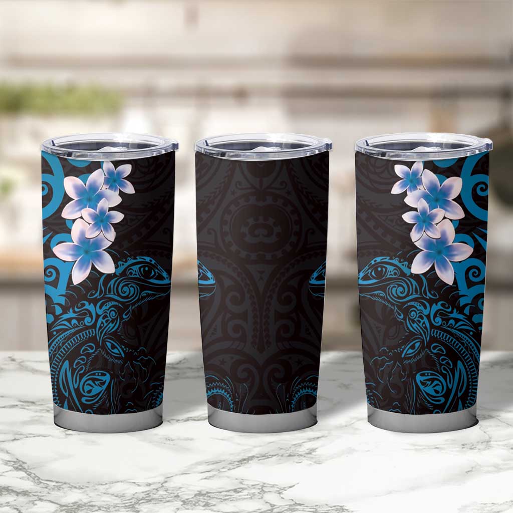 New Zealand Tuatara Plumeria Tumbler Cup Maori Blue Koru Tribal Tattoo LT01 - Polynesian Pride