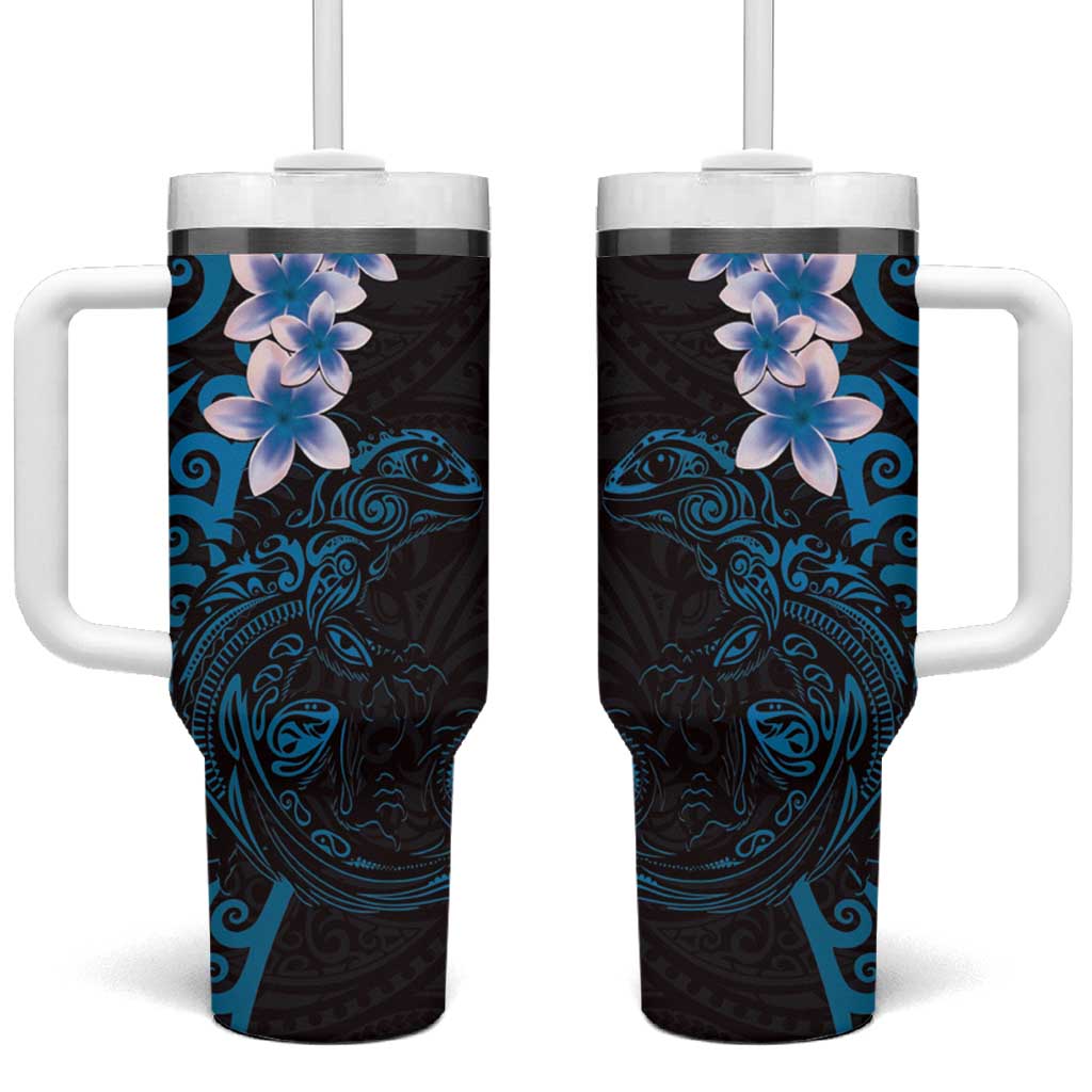 New Zealand Tuatara Plumeria Tumbler With Handle Maori Blue Koru Tribal Tattoo LT01 One Size: 40 oz Blue - Polynesian Pride