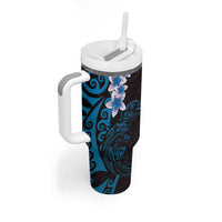 New Zealand Tuatara Plumeria Tumbler With Handle Maori Blue Koru Tribal Tattoo LT01 - Polynesian Pride