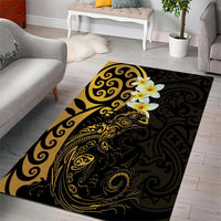 New Zealand Tuatara Plumeria Area Rug Maori Gold Koru Tribal Tattoo LT01 - Polynesian Pride