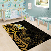 New Zealand Tuatara Plumeria Area Rug Maori Gold Koru Tribal Tattoo LT01 - Polynesian Pride
