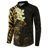 New Zealand Tuatara Plumeria Button Sweatshirt Maori Gold Koru Tribal Tattoo