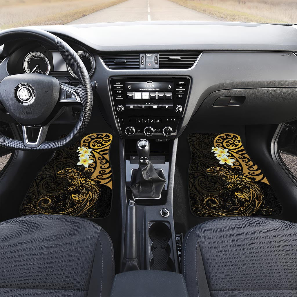 New Zealand Tuatara Plumeria Car Mats Maori Gold Koru Tribal Tattoo LT01 Set 2pcs - Front Gold - Polynesian Pride