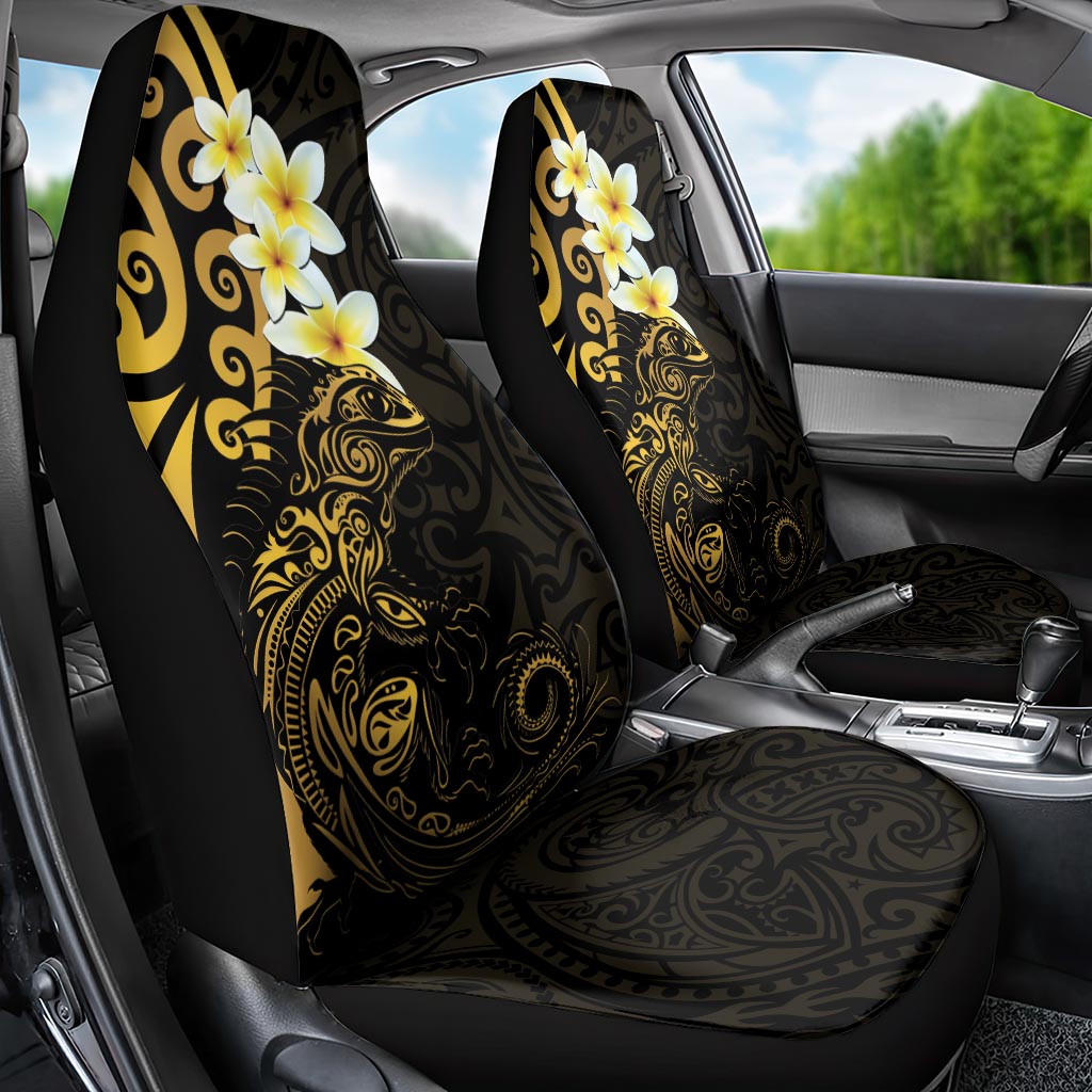 New Zealand Tuatara Plumeria Car Seat Cover Maori Gold Koru Tribal Tattoo LT01 - Polynesian Pride
