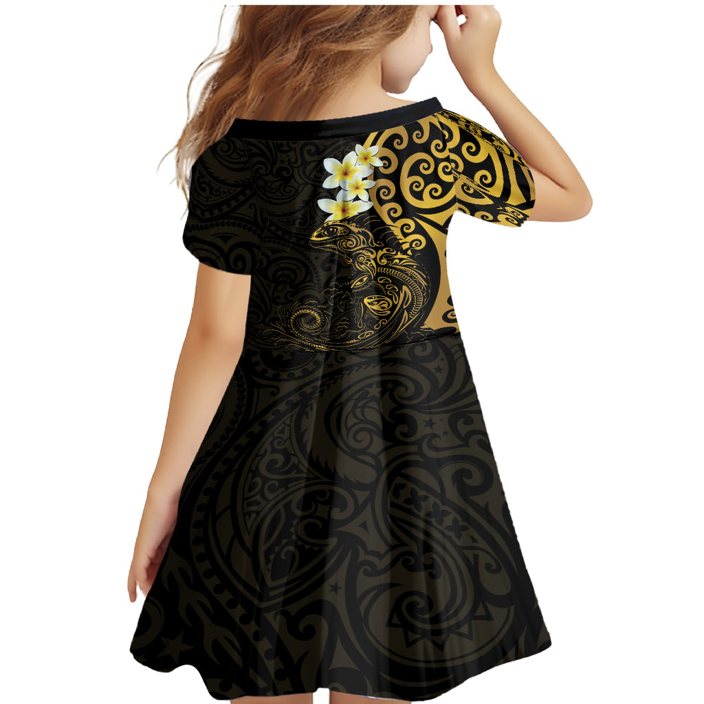 New Zealand Tuatara Plumeria Family Matching Mermaid Dress and Hawaiian Shirt Maori Gold Koru Tribal Tattoo LT01 - Polynesian Pride