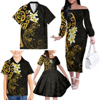 New Zealand Tuatara Plumeria Family Matching Off The Shoulder Long Sleeve Dress and Hawaiian Shirt Maori Gold Koru Tribal Tattoo LT01 - Polynesian Pride
