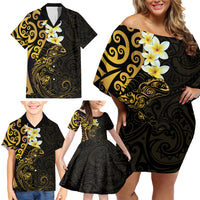 New Zealand Tuatara Plumeria Family Matching Off Shoulder Short Dress and Hawaiian Shirt Maori Gold Koru Tribal Tattoo LT01 - Polynesian Pride