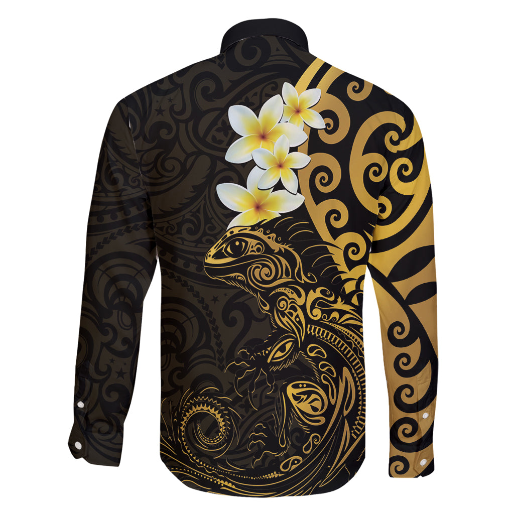New Zealand Tuatara Plumeria Family Matching Off Shoulder Short Dress and Hawaiian Shirt Maori Gold Koru Tribal Tattoo LT01 - Polynesian Pride