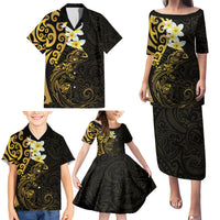 New Zealand Tuatara Plumeria Family Matching Puletasi and Hawaiian Shirt Maori Gold Koru Tribal Tattoo LT01 - Polynesian Pride