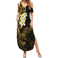 New Zealand Tuatara Plumeria Family Matching Summer Maxi Dress and Hawaiian Shirt Maori Gold Koru Tribal Tattoo LT01 Mom's Dress Gold - Polynesian Pride