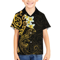 New Zealand Tuatara Plumeria Family Matching Tank Maxi Dress and Hawaiian Shirt Maori Gold Koru Tribal Tattoo LT01 Son's Shirt Gold - Polynesian Pride
