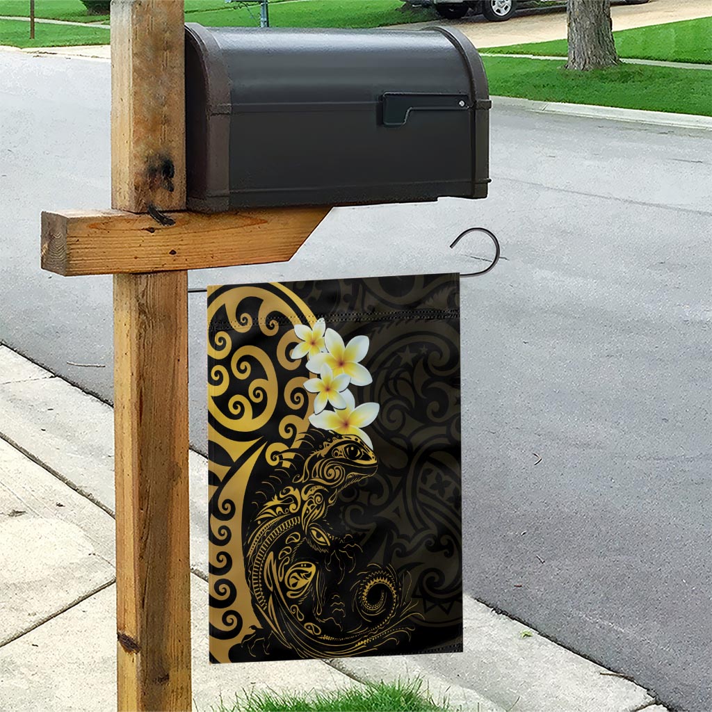 New Zealand Tuatara Plumeria Garden Flag Maori Gold Koru Tribal Tattoo LT01 - Polynesian Pride