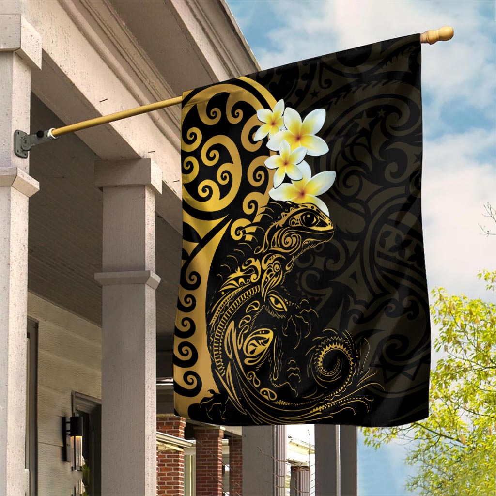 New Zealand Tuatara Plumeria Garden Flag Maori Gold Koru Tribal Tattoo LT01 House Flag Gold - Polynesian Pride