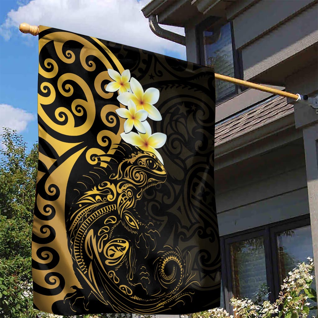 New Zealand Tuatara Plumeria Garden Flag Maori Gold Koru Tribal Tattoo LT01 - Polynesian Pride