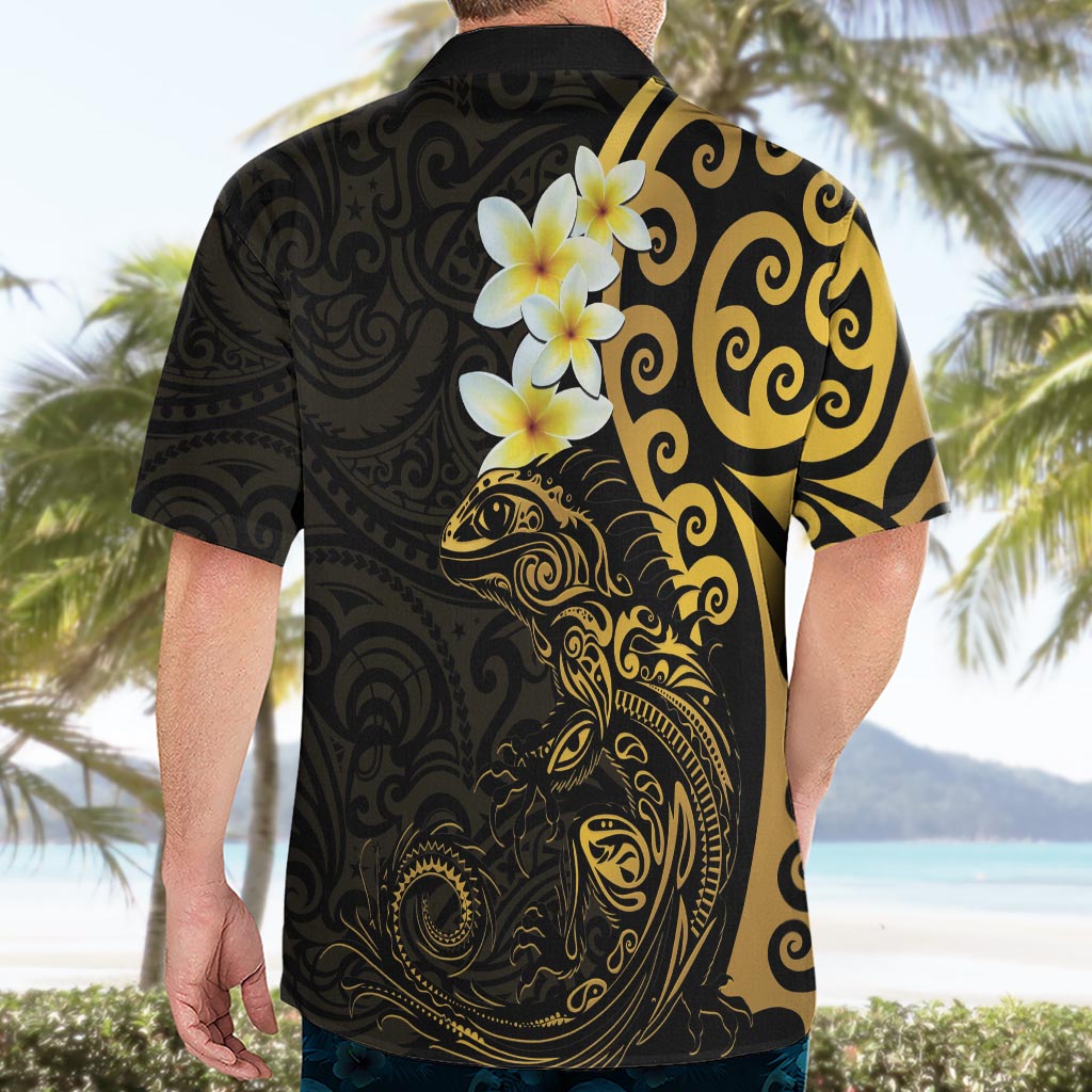 New Zealand Tuatara Plumeria Hawaiian Shirt Maori Gold Koru Tribal Tattoo LT01 - Polynesian Pride