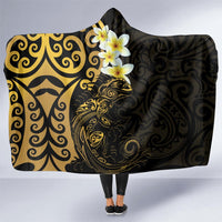 New Zealand Tuatara Plumeria Hooded Blanket Maori Gold Koru Tribal Tattoo LT01 - Polynesian Pride