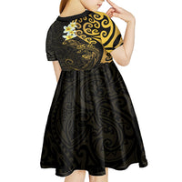New Zealand Tuatara Plumeria Kid Short Sleeve Dress Maori Gold Koru Tribal Tattoo LT01 - Polynesian Pride