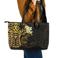 New Zealand Tuatara Plumeria Leather Tote Bag Maori Gold Koru Tribal Tattoo LT01 - Polynesian Pride