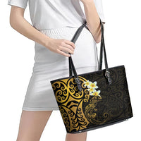 New Zealand Tuatara Plumeria Leather Tote Bag Maori Gold Koru Tribal Tattoo LT01 - Polynesian Pride