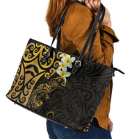 New Zealand Tuatara Plumeria Leather Tote Bag Maori Gold Koru Tribal Tattoo LT01 - Polynesian Pride