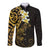 New Zealand Tuatara Plumeria Long Sleeve Button Shirt Maori Gold Koru Tribal Tattoo