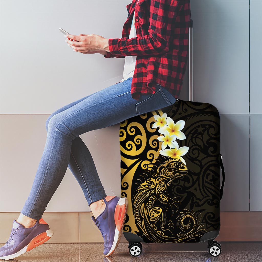 New Zealand Tuatara Plumeria Luggage Cover Maori Gold Koru Tribal Tattoo LT01 - Polynesian Pride