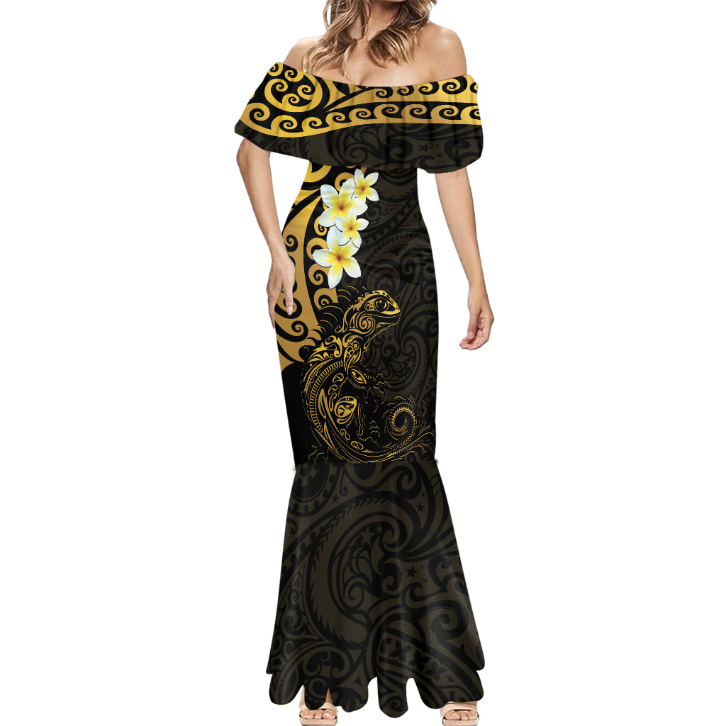 New Zealand Tuatara Plumeria Mermaid Dress Maori Gold Koru Tribal Tattoo LT01 - Polynesian Pride