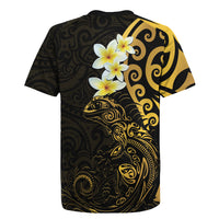 New Zealand Tuatara Plumeria Rugby Jersey Maori Gold Koru Tribal Tattoo LT01 - Polynesian Pride