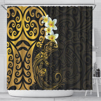 New Zealand Tuatara Plumeria Shower Curtain Maori Gold Koru Tribal Tattoo LT01 - Polynesian Pride