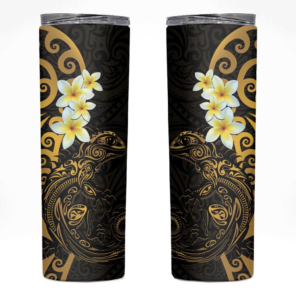 New Zealand Tuatara Plumeria Skinny Tumbler Maori Gold Koru Tribal Tattoo LT01 Gold - Polynesian Pride