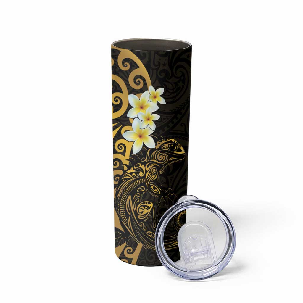 New Zealand Tuatara Plumeria Skinny Tumbler Maori Gold Koru Tribal Tattoo LT01 - Polynesian Pride