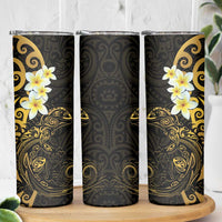 New Zealand Tuatara Plumeria Skinny Tumbler Maori Gold Koru Tribal Tattoo LT01 - Polynesian Pride