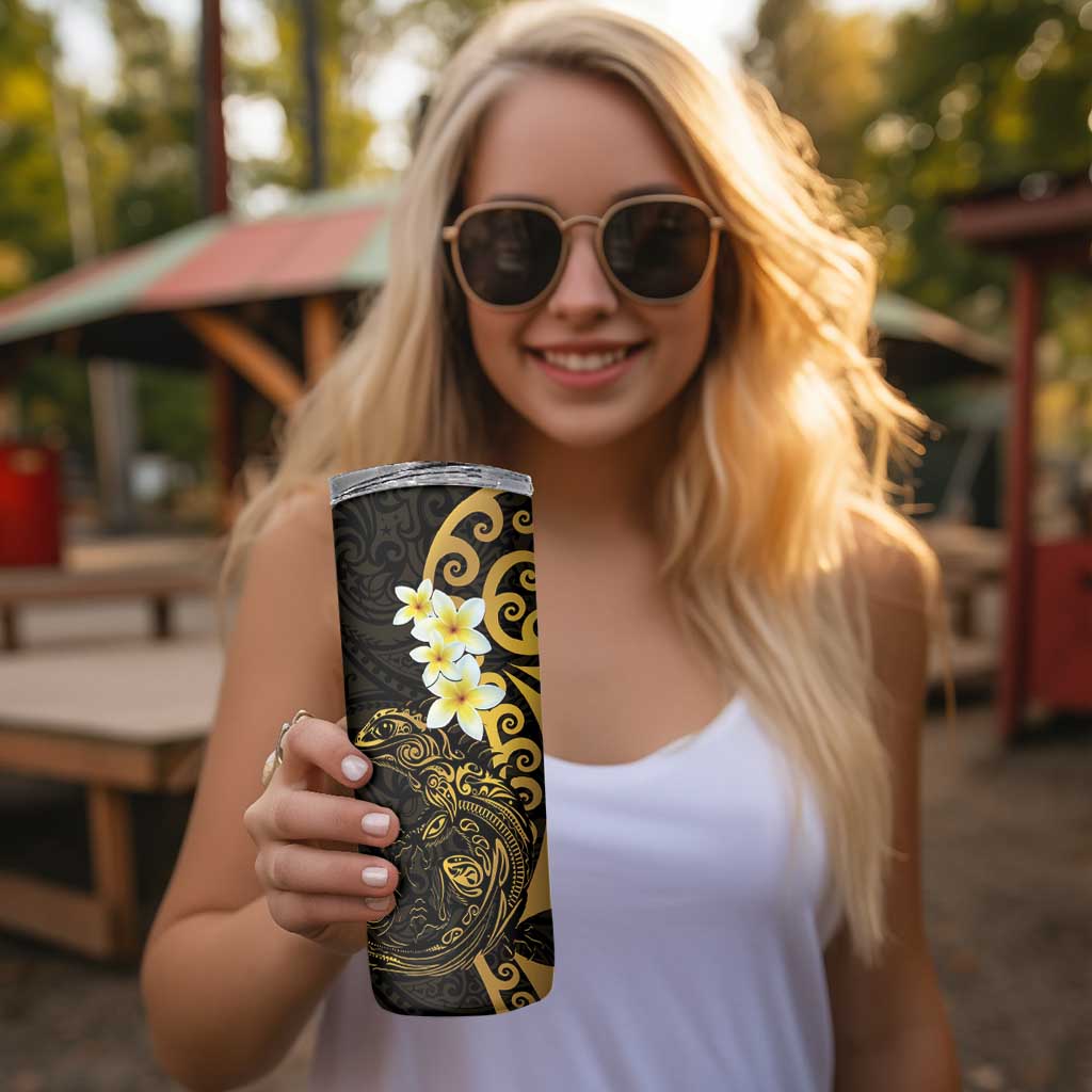 New Zealand Tuatara Plumeria Skinny Tumbler Maori Gold Koru Tribal Tattoo LT01 - Polynesian Pride